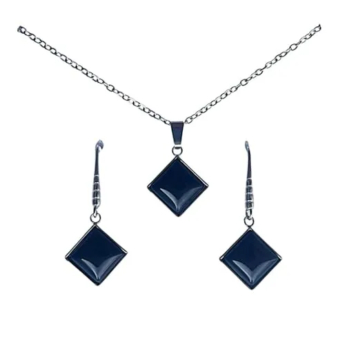 ASTER ALHELÍ - Conjunto Collar y Pendientes Mujer Piedras Naturales - Joyas Acero Inoxidable Mujer - Conjunto Joyería Elegante y Ligero - Set Collar y Pendientes Regalo Mujer (Negro)