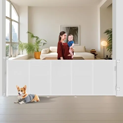 Puerta Seguridad Bebé Extensibles, Barrera Seguridad Nños y Perros, 0-3M Retráctil Vallas para Escaleras y Pasillos, Interiores y Exteriores