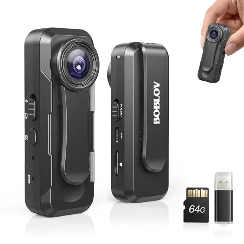 BOBLOV Cámara Corporal W1 1080P de 64 GB, videocámara pequeña, cámara portátil con grabación en Bucle, fácil de Usar para Viajes