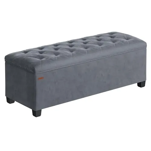 SONGMICS Puff Almacenaje, Baúl con Patas, 110 x 40 x 40 cm, Soporta 300 kg