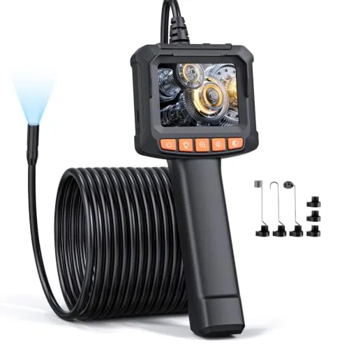 Endoscopio Camara de inspeccion, Qimic IP67 Impermeable endoscopio, Camara inspeccion tuberias con 8 Luces LED, Camara endoscopica, 32.8 FT/10m Cable Semi-Rígido