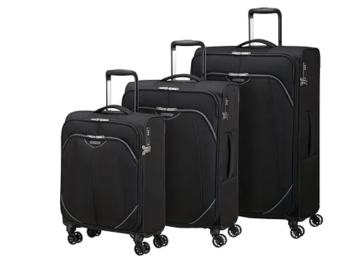 American Tourister Poproll - Juego de 3 Maletas Blandas (Equipaje de Mano, Mediana, Grande), Ligero - Negro (Black)