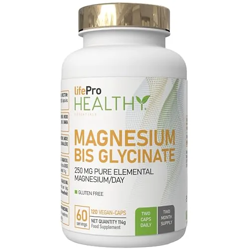 Life Pro Magnesio Bisglicinato 2000mg (250mg Elemental), 120 Cápsulas de Magnesio Glicinato para Reducir Fatiga y Estrés, Apoyo al Sistema Inmunitario y Muscular, Alta Absorción y Eficacia, Vegano