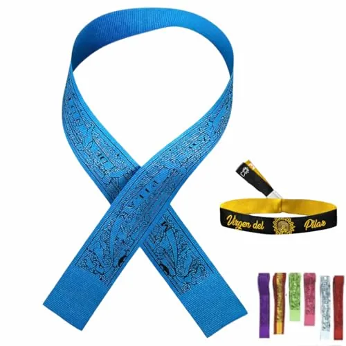 Genérico Pulsera Virgen del Pilar - Cinta de 40 cm con Impresión de 36,5 cm - Diseño Tradicional de Seda Ajustable - Símbolo de Fe y Devoción - Pulsera Unisex (Azul oscuro)