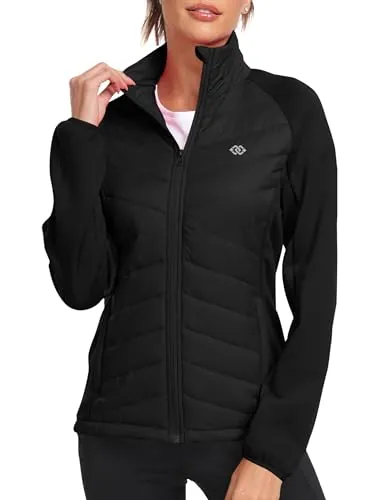 MoFiz Cazadora Mujer Invierno Chaqueta Hibrida Termica Jacket Negro EU M | Chaleco Plumas,Chaqueta,Fleece,Plegable,Cortavientos,Chaqueta acolchada,Bolsillos,Softshell,Termica,Cremallera,Trekking