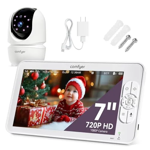 Comfyer BM01 Monitor para bebés, 1x cámara y Audio 1080p, Monitor para bebés de vídeo de Alta definición 720P de 7 Pulgadas, sin WiFi, Modo vox, visión Nocturna automática, Plataforma remota
