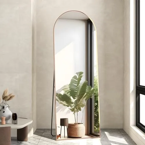NEUWEABY Espejo de Cuerpo Entero Espejo Arco de 141 x 40 cm, Espejo de pie con Soporte, Dorado Arqueado Cuerpo Completo, Espejo de pie o Inclinado para Dormitorio, Sala de Estar