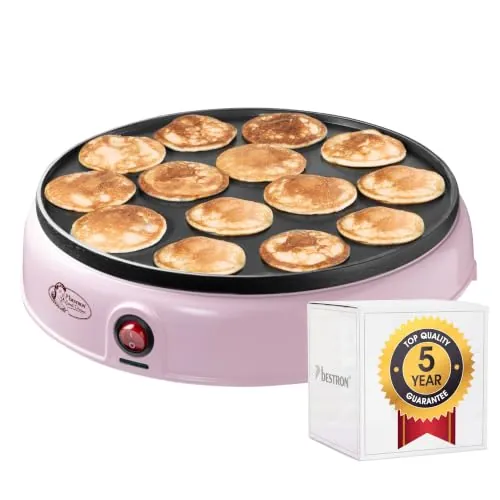 Bestron Poffertjes Maker in Retro Design, Mini Pancake Maker, con revestimiento antiadherente, Sweet Dreams, 800 W, Color: Rosa