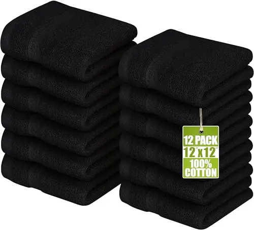 Utopia Towels - Juego de Toallas Premium (30 x 30 cm, Negro) 100% algodón para la Cara, Toallas Altamente absorbentes y de Tacto Suave para la Punta de los Dedos (Paquete de 12)