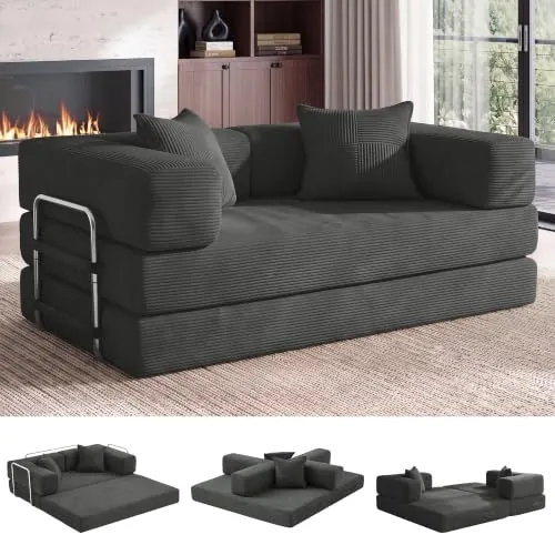 Vipbear Sofá Cama de Suelo 160cm,Plegable de Boneless de 2 plazas,Gris