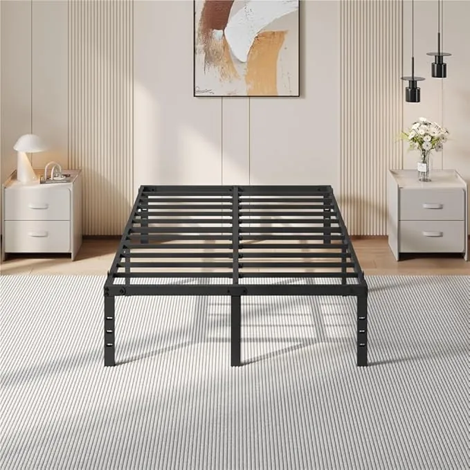 Yaheetech Bastidor de Cama Metálico Listones de Acero Espacio de Almacenamiento Bajo la Cama Fácil Montaje Cama Matrimonial 135 x 190 x 41.5 cm Negro