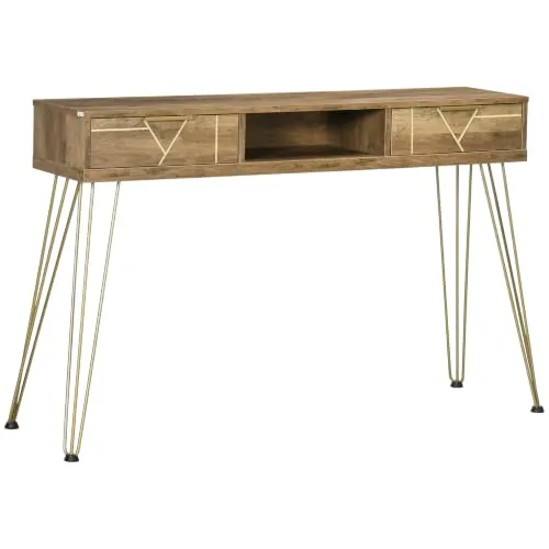 HOMCOM Mesa Consola Mueble Recibidor con 2 Cajones 120x29x79 cm Bronce