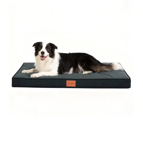 WAVVE Cama Perro Grande Ortopédica 91x69x7.6 cm Gris | Dog Bed desenfundable y lavable, con forro impermeable, espuma de caja de huevos, soporte cómodo y base antideslizante