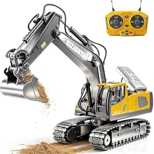 Excavadora Juguete Teledirigido, Excavadora Juguete para Niños de 6-12 años, RC Recargable, 11 Canales, Sonido y Luz, Pala de Metal, Regalo de Cumpleaños para Niños de 3 4 5 6 7 8 9 10+ años (2,4 GHz)