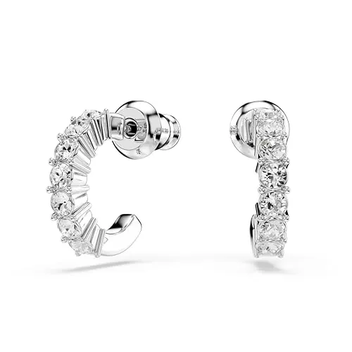 Swarovski Pendientes de aro Mini Hoop, Talla redonda, Blancos, Baño de rodio