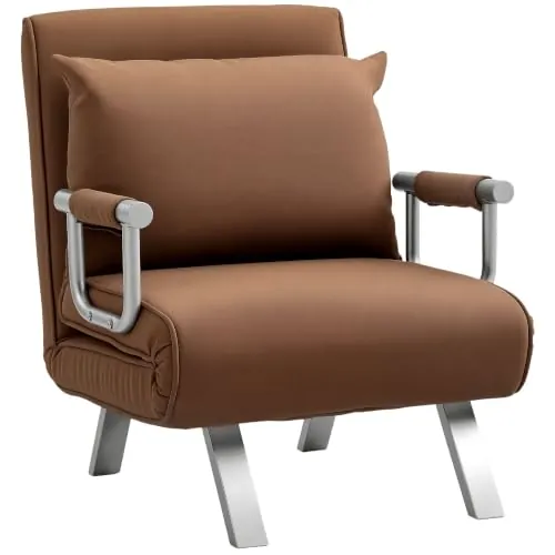 HOMCOM Sofá Cama de 1 Plaza 2 en 1 Sillón Cama Plegable 65x69x80 cm Marrón