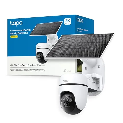 Tapo C610 Kit – Cámara de Vigilancia 360º con Panel Solar y Batería, 2K 3MP, Detección IA Gratuita, Batería 6700 mAh, Seguimiento de Movimiento, Visión Nocturna a Color