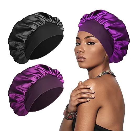SWEET VIEW Gorro de Seda, Suave y Cómodo Gorro de Satén para Dormir, Negro, Morado