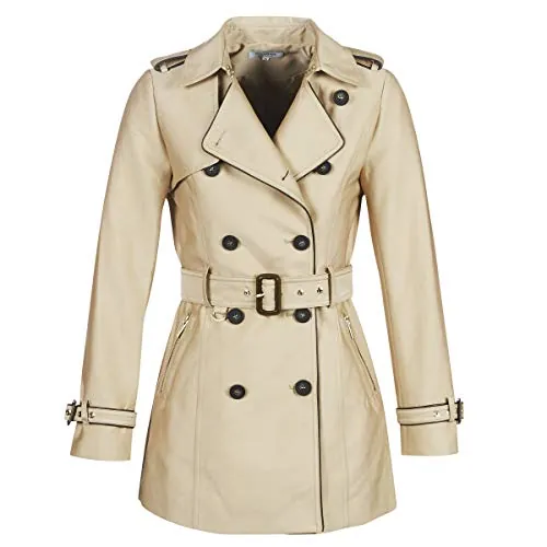 Morgan Gabardina recta abotonada con cinturón Beige 36