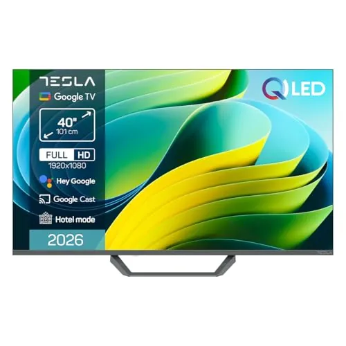 TESLA QLED Smart TV 40 Pulgadas Full HD Compatible con Google TV y Google Assistant - Dolby Audio, HDR, WiFi y Bluetooth, Apps y Chromecast Integrado, 3 HDMI, DVB-T2/S2/C, Color Negro