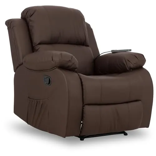 Don Descanso - Sillón Masaje Relax Calor Trevi Choco Reclinable 160º con 8 Motores Silenciosos, Calor Lumbar, Sist. Masaje 4 Zonas y Acabado en PU Anti-Cuarteo [Incluye Mando]. Ideal Gente Mayor