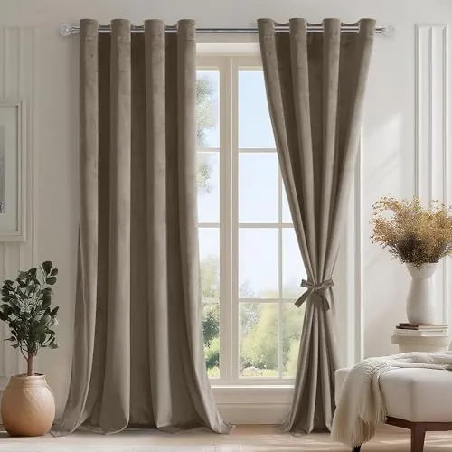DWCN Cortinas De Salón Color Taupe De Terciopelo, Juego De 2, H280 X B140cm, Cortinas De Terciopelo Suave con Lazos para Cortinas, Cortinas Pesadas Y Opacas De Terciopelo, Cortinas Térmicas para