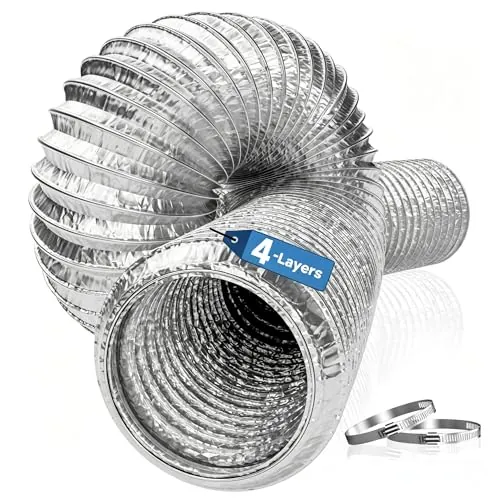 Hon&Guan Ø200mm X 5m Manguera de Ventilación de Aluminio Tubo Salida Aire | Manguera Flexible Tubo de Aluminio con 2 Abrazaderas para Campana, Baño, Ventilador de Extracción, Aire Climatización, Plata