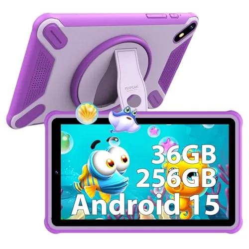 PIXGOOD 7" Tableta para niños, 36GB RAM 256GB ROM (SD Expandible), Android Kids Tablet, Control Parental, Pantalla FHD, 6580mAh, 5MP+2MP, WiFi, Bluetooth, Tableta Educativa (Pink)