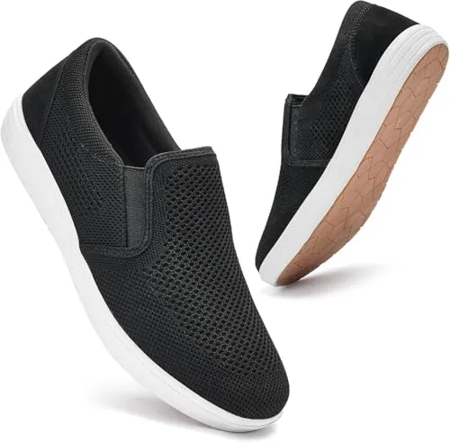 Puxowe Zapatillas de Deporte para Hombre Deslizamiento en Zapatillas de Ocio Ligeras Atmungsaktiv Netz Manos Libres Zapatillas Planas 44 EU Black