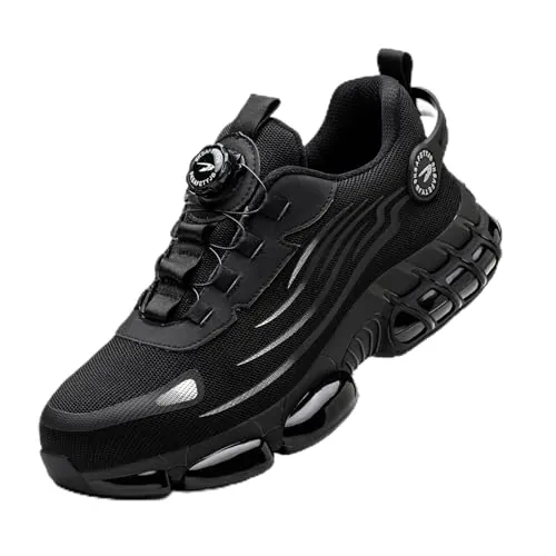 Zapatos de Seguridad para Hombre Mujer Zapatillas Ligeros Calzado Trabajo Comodo Antideslizante con Puntera de Acero Black 43 EU