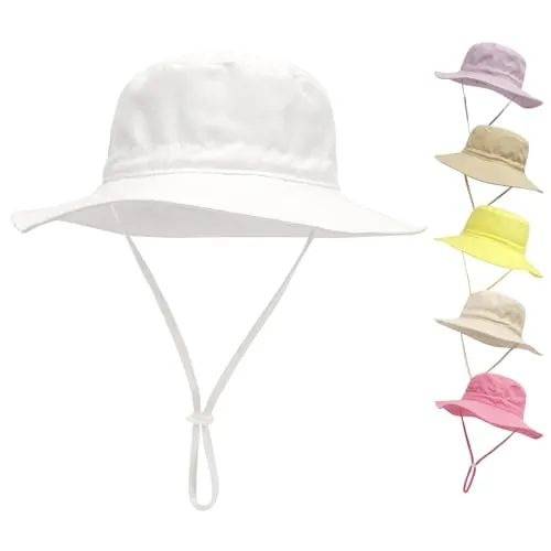 QIYIENDIAN Sombrero de Playa de ala Ancha para bebés y niños UPF 50+(White,2-6 Years)