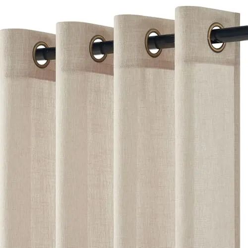 Topfinel Cortinas Salon de Lino Translúcido con Ojales 260x140cm (HxL) 2PCS, Cortinas Dormitorio Modernas para Puertas de Balcón Cocina, Cortina para Comedor Habitacion Beige, Curtains for Living Room