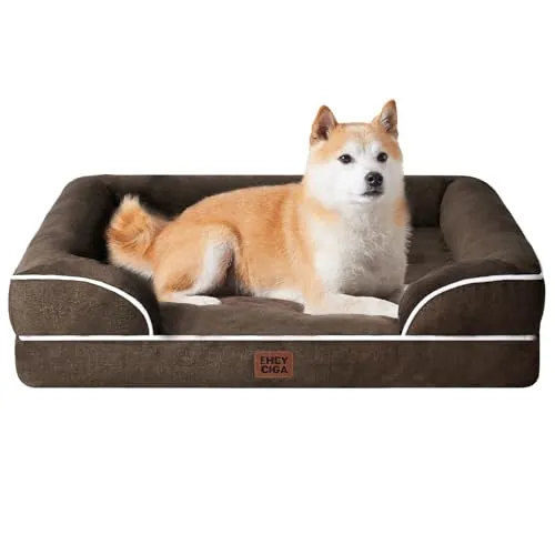 EHEYCIGA Cama Perro Grande 91x68x16cm, Colchon Perro Grandes Impermeable Lavable con Espuma Viscoelástica, Sofá Perro Desmontable, Marrón
