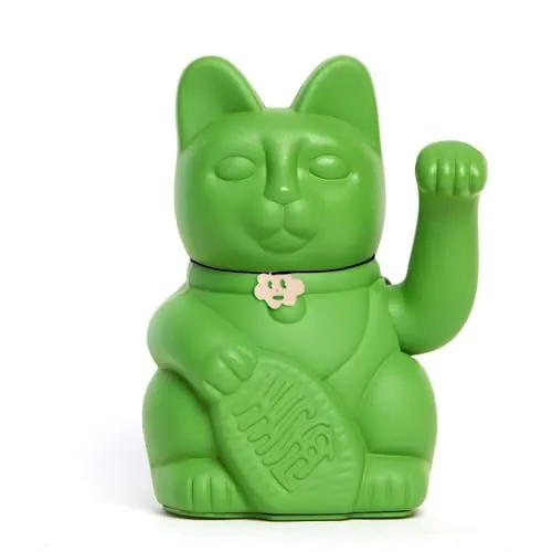 Gato de la Suerte Maneki Neko Lucky Cat con Pata Derecha en Movimiento Figura Decorativa Japonesa Original Pintada a Mano para Casa Negocio Oficina Entrada Regalo Amuleto VERDE M (10x6x15cm)