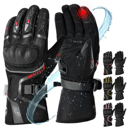 RIDEIRON Guantes Moto Invierno Hombre Mujer,Resistentes al Viento, Ligeros y cálidos con Pantalla táctil para Motociclismo, Senderismo y Otros Deportes al Aire Libre, Negro M
