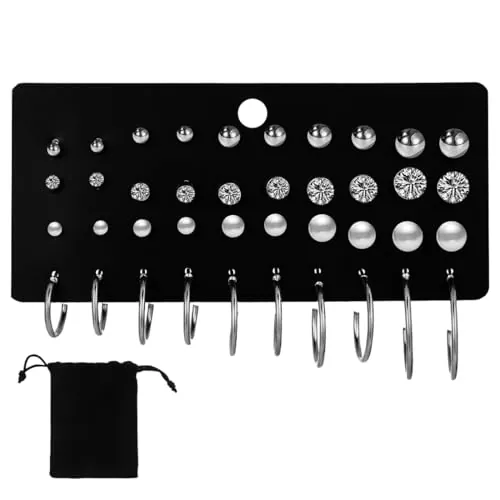 PYEUIFT Pendientes Mujer 20 Pares, Acero Quirúrgico Hipoalergénicos, Piercing Oreja Cartílago, Circonita Perla Blanca Aro Perla Plateada Para Múltiples Perforaciones