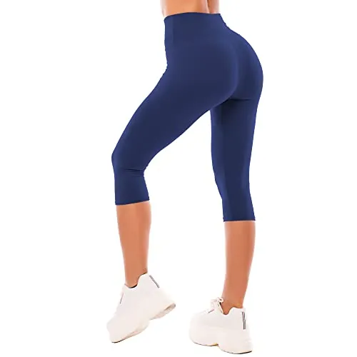 SINOPHANT Leggins Cortos Mujer Cintura Alta 3/4 Azul Marino XXL