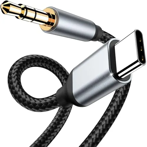 Cable Jack a USB C, Tipo C a conector auxiliar de audio de 3,5 mm Nylon Cable AUX USB C a Jack para iPhone 17 16 15 Serie, para Samsung Galaxy S24/S23/S22, Adaptador de Estéreo Auxiliar Audio