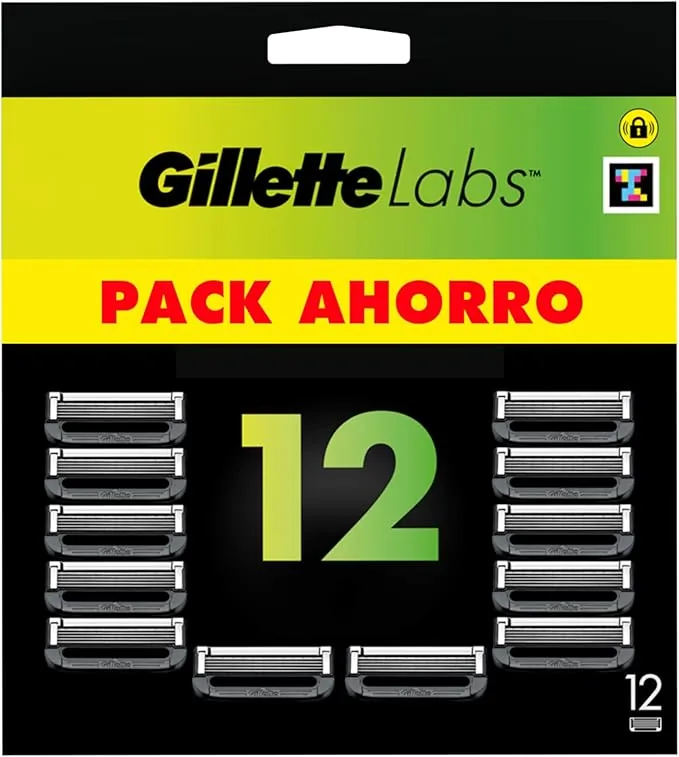 GilletteLabs 12 Recambios Para Maquinillas De Afeitar, Cuchillas De Afeitar Hombre Con 5 Hojas y Banda Lubricante, Compatible Con Todas Las Maquinillas GilletteLabs
