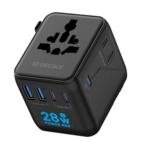 decqle “Pro” Adaptador Enchufe Universal con 3 USB-C(28W) ＆ 2 USB-A