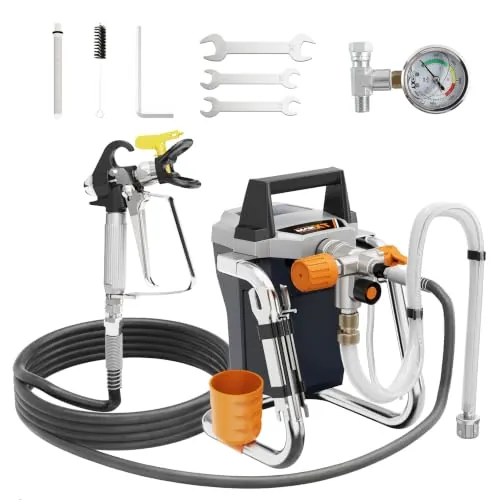 MAXXT Pistola de Pintura Airless Alta Potencia 1300W, 220-240V~50Hz, Presión Máx 3000PSI, Caudal 1,44L/min, Manguera 7,5m, Boquilla 517, Manómetro & Accesorios Completos para Hogar y Profesional