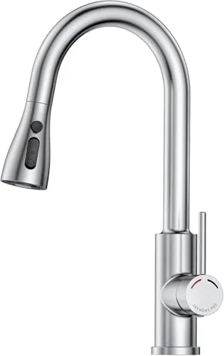 SREWOHS PRO Grifo Cocina Extraible - Grifos Fregadero con Caño giratorio de 360°,4 Modos Monomando Acero Inoxidable Torneira Cozinha,Cabezal Rociador de ABS,Arco Alto, para Fregadero Cocina 1 Agujero