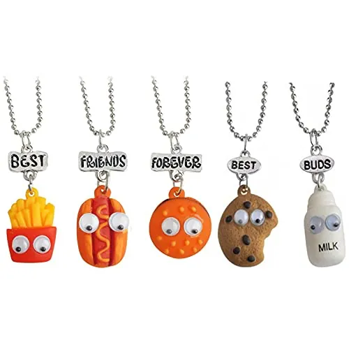 XHBTS 5 Piezas/Juego de Papas Fritas, Perrito Caliente, Pan, Hamburguesa, lindo Colgante de Leche y Galletas, Collares de Mejores Amigos, Mejores Brotes, Collares de Amistad para Niños