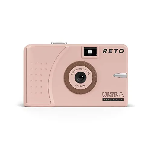 RETO Ultra Wide y Slim 35 mm - Cámara de película Reutilizable - Lente Gran Angular de 22 mm, sin Enfoque, Ligera, fácil de Usar (Rosa Pastel)