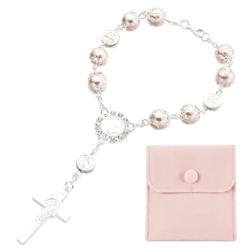 JIRVEX 1 unidad pulsera cruz rosario rosa para niña regalo comunión confirmación bautizo