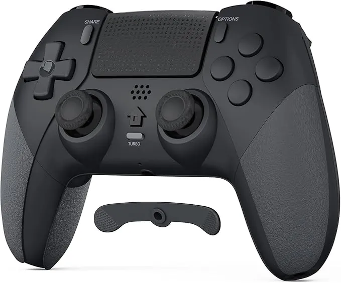 LATEC Mando para PS4, Mando Inalámbrico PS4 con Bluetooth, 2 Botones de Programación Macro, 6-Axis Sensor Giroscópico, Doble Vibración, Panel Táctil, Negro