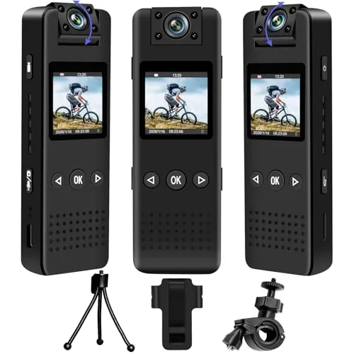 CYI Mini Bodycam, HD Cámara Corporal Lente Giratoria 180°, Cámara Acción Portátil con Video y Audio, Visión Nocturna Gran Angular 135° para Vlog, Bicicleta, Interior/Exterior