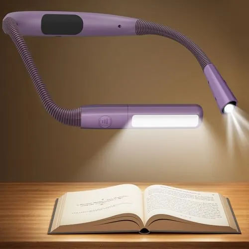 Glocusent Luz de Lectura Recargable, Lampara Cuello | 5 colores y brillo regulable, Lampara Libro de Lectura 100 horas de autonomía, Ideal para Tejer, Reparar, Leer