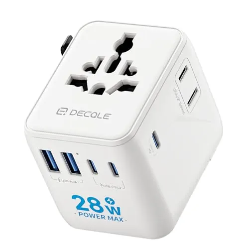 decqle “Pro” Adaptador Enchufe Universal con 3 USB-C(28W) ＆ 2 USB-A