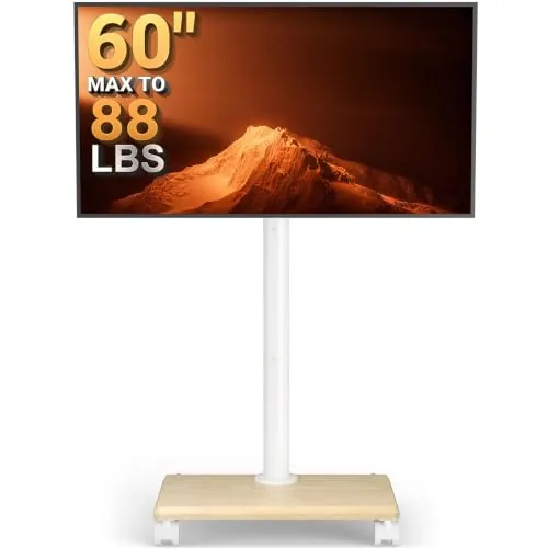 PERLEGEAR Soporte TV Ruedas para TVs, 32-60 Pulgadas | Soporte TV con Ruedas, Altura Ajustable, Inclinación -10°a 5°, hasta 40kg, VESA 400x400 mm, Base de Madera y Ruedas con Freno